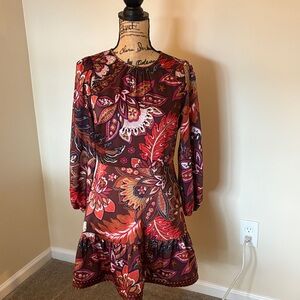 LOFT Red and Pink Floral Long Sleeve Dress